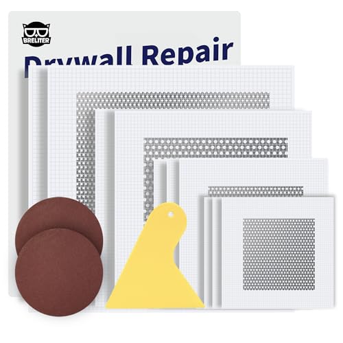 Breliter Drywall Repair Patch Kit, 13 Pcs Self-Adhesive Aluminum Wall Hole Repair Patches for Wall, Ceiling, Sheetrock, Plaster, 2/4/6/8 Inch Drywall Patch Kit with Scraper & Sandpaper - color: 13PCS