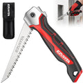 Folding Drywall Saw, Jab Saw for Drywall & Wood | Triple-Ground Teeth, Hardened 65Mn Blade, Safety Lock, Ergonomic TPR Grip, Portable Belt Sheath