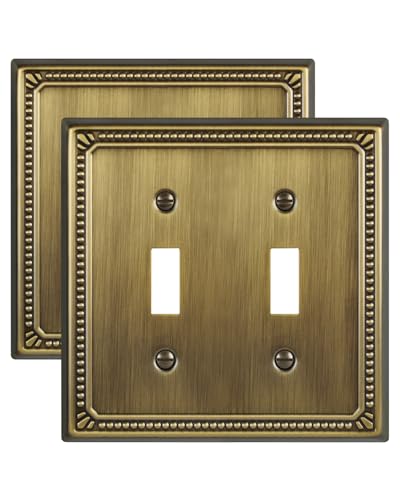 Switch Plates Outlet Covers, 2-Pack Antique Brass Metal Wall Plates - color: Antique Brass, size: 2 Toggle 2PK