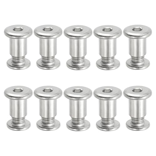 PATIKIL Hex Chicago Screws, 10 Set Binding Screw Posts M8 x 12 mm Connecting Hex Drive Socket Cap Bolt Nuts for Scrapbook Leather Belt Album Photo Furniture Repair, Silver - size: M8 x 12