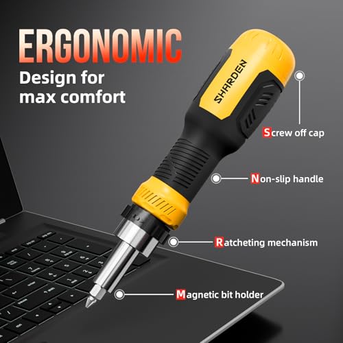 SHARDEN 26-in-1 Ratcheting Screwdriver Set Multi Screwdriver Tool Kit - color: Yellow, size: Ratchet-NonExtendable