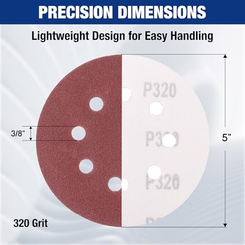 WORKPRO Sanding Discs, 5-Inch 320 Grit 8-Hole Hook and Loop, 50 Pack - style: 50PCS 5 Inch 320 Grit