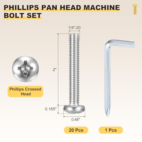 METALLIXITY Phillips Pan Head Bolt&Wrench Kit 1/4"-20x2 20Pcs - size: 1/4"-20x2"