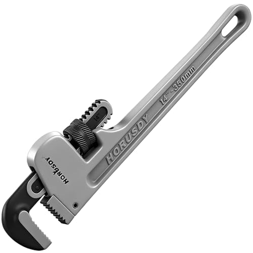 HORUSDY Pipe Wrench 14-Inch, Aluminum Heavy Duty Adjustable Straight Plumbing Pipe Wrench, 350mm, 1/2"–1-1/2" Capacity, Lightweight Gray Tool with Strong Grip for Pros, Maintenance & DIY - style: 14" Lightweight Aluminum