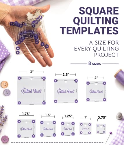 The Quilted Bear Square Quilting Templates, Set of 8 - size: Square