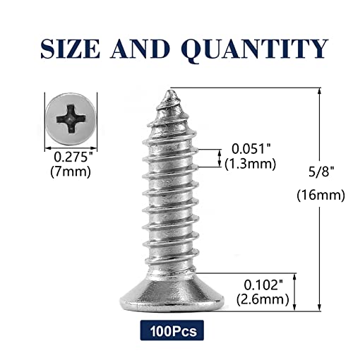 #6 x 5/8" Wood Screw 100Pcs 18-8 (304) Stainless Steel Screws Flat Head Phillips Fast Self Tapping Drywall Screws by SG TZH - size: #6 x 5/8"