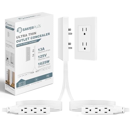 SakerPlus Flat Wall Outlet Extender, Split Extension Cord, 6AC Outlets - style: dual 8ft (AC ports)