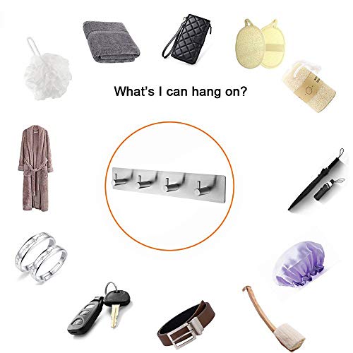 Self Adhesive Stainless Steel Hooks, Wall Mount Heavy Duty Hanger (4 hooks) - color: 4 Hooks