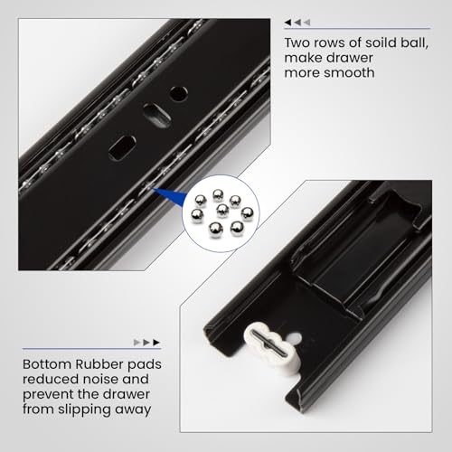 LONTAN 1 Pair Black Side Mount Drawer Slides 22 Inch Heavy Duty Rails - color: Black, size: 22 Inch - Drawer Slide
