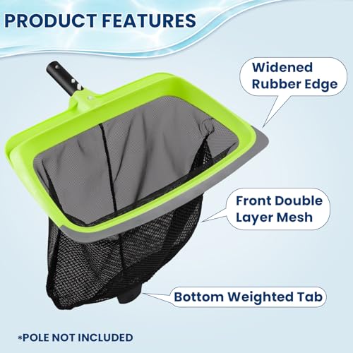 Sepetrel 3-Piece Pool Cleaning Kit (No Pole), 17.5" Aluminum Wall Brush, Leaf Skimmer Net with Rubber Edge and 90° Rotatable Scrub Brush for Above Ground Pools and Vinyl Liners - size: Rubber Edge Rake(No Pole)