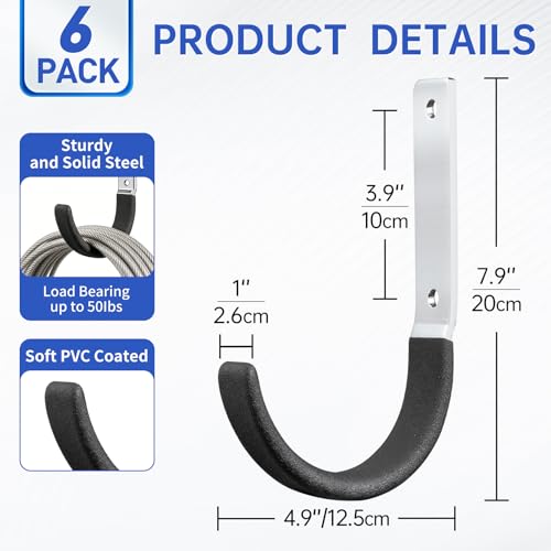 GeeWatom Heavy Duty Steel Garage Hooks,Garage Storage Utility Hooks,Heavy Duty Garage Garden Tool Organizer,Steel Wall Mount Hooks, Garden Hose Hanger, Black U Hooks (Dark Brown-6PC) - color: Dark Brown-6PC