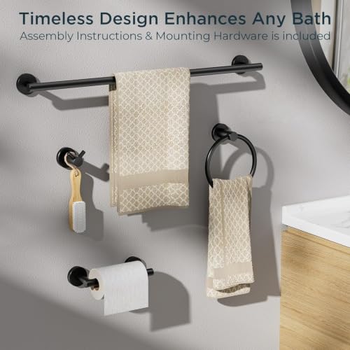 FORIOUS Bathroom Accessories, 4-Piece Bathroom Hardware Set - 24" Towel Bar - color: Matte Black