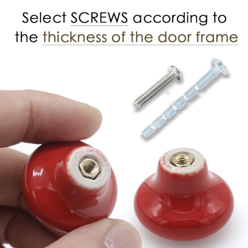 10-Pack Ceramic Cabinet Knobs Red 32mm Round Drawer Pull - color: Red