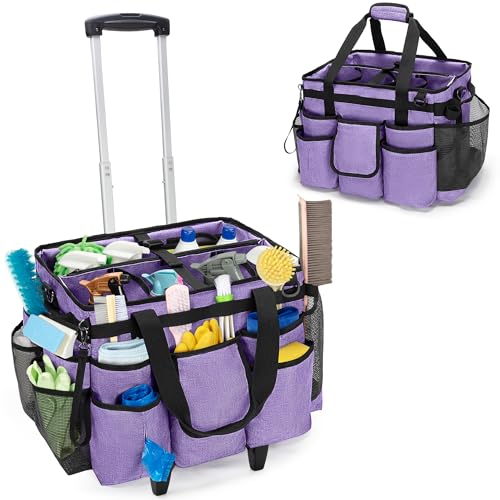 LoDrid Professional Rolling Cleaning Bag with Detachable Trolley, Purple - color: Purple