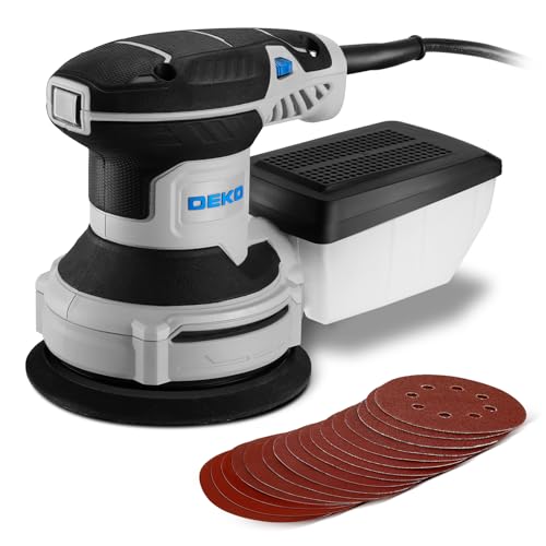 Orbital Sander Corded Hand Sander: DEKOPRO 5" Random Orbital Sander with Dust Box, 6 Various Speeds Electric Palm Sander with Dust Box, 16Pcs Sandpapers for Woodworking & Sanding (Renewed)