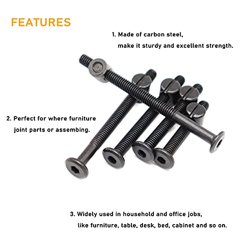 M6 Crib Screws Hardware Kit, Black Flat Furniture Connector Bolt with Barrel Nuts for Bed Frames,20mm - 80mm(5 Sizes), Pack of 100