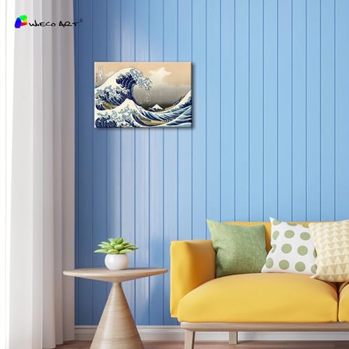 Wieco Art Canvas Prints Wall Art Ocean Beach Picture Paintings for Home Office Decorations Wall Decor Great Wave of Kanagawa Katsushika Hokusai Modern Stretched and Framed Landscape Sea Artwork - size: 16"L x 10.8"W