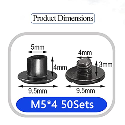 50 Sets M5*4 Gun Black Chicago Screw Kit Leather Rivets Screw Rivets Chicago Screw Buttons DIY Leather Trim - color: black, size: M5*4mm