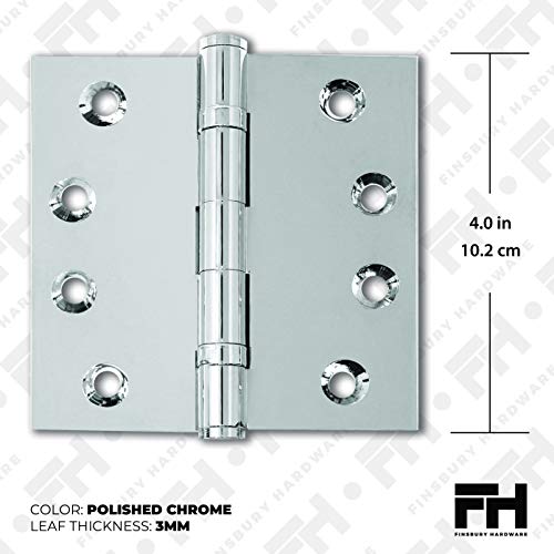 Solid Brass Chrome Door Hinge Heavy Duty Ball Bearing Shiny Silver 4x4 Inch - Set of 2 Hinges (Polished Chrome) - color: Polished Chrome