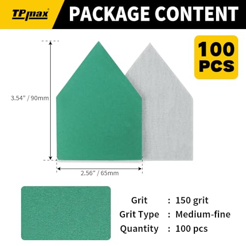 TPmax 100 Pack 90x65mm Detail Sander Sandpaper 150 Grit Compatible with Milwaukee M12 Heavy Duty Hook & Loop Anti Clogging Polyester Film Sheets - size: 150 Grit