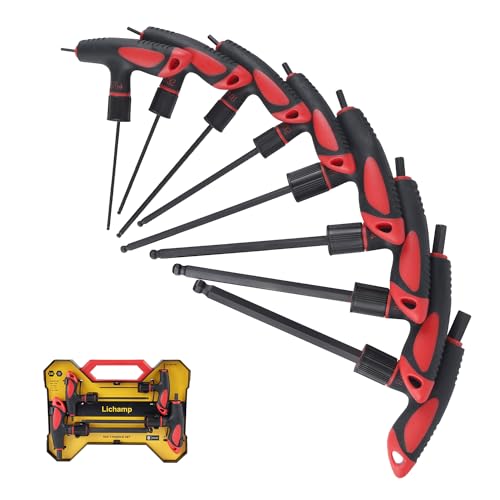 Lichamp 8 Pieces SAE T Handle Allen Wrench Set, 5/64-3/8 Inch, Ball Head - size: 5/64 to 3/8 Inch