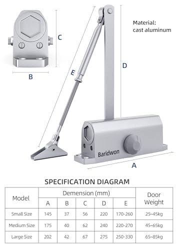 Automatic Door Closer Medium Size for Home & Commercial, Heavy Duty No Slam Mechanism, Silver - size: Medium, style: Silver