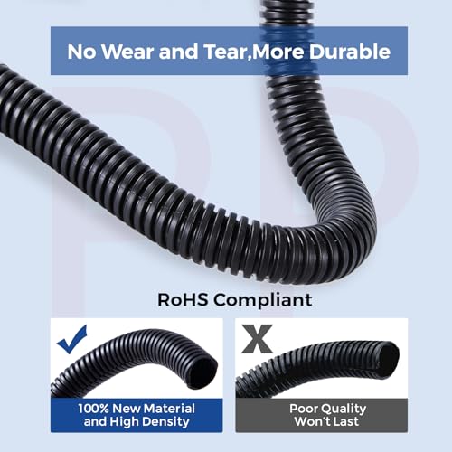 Wire Loom Tubing 1/4’’- 6.6 ft 3/8’’- 6.6 ft 1/2’’- 6.6ft, Black - color: Black, size: 1/4"-6.6ft 3/8”-6.6ft 1/2”-6.6ft