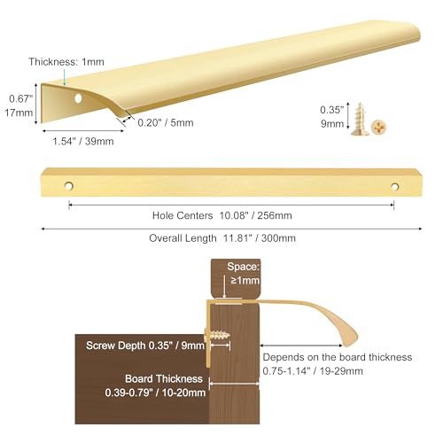 Malimali 10 Pack 11.81" Gold Edge Finger Pulls for Cabinets, Drawer Handles - color: Brushed Gold, size: 300mm/11.81" (10Pcs)