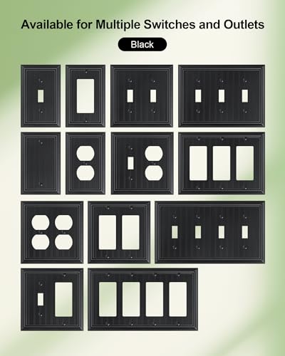 4-Pack Classic Beadboard Natural Bamboo Fiber Duplex Outlet Cover Plate - color: Black, size: 1 Duplex 4PK