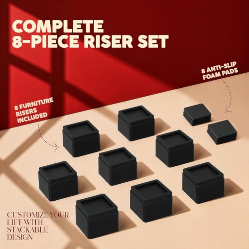 Utopia Bedding Adjustable Bed Risers 3 Inch, Black, 8-Pack - color: Black, size: 3 Inch (Pack of 8)