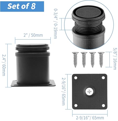 2.5 Inch Metal Furniture Legs Stainless Steel Adjustable Legs Black Metal Legs Round Cabinet Legs for Coffee Table Cabinet Desk Sofa Shelves, Pack of 8 - color: Black, size: 2.5"