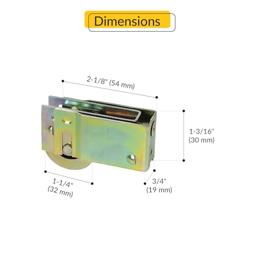 Brixwell Patio Door Roller Assembly, Stamped Steel Housing with Dichromate Finish, 1-1/4" Steel Wheel, 3/4" Width, 1-3/16" Height, Sliding Door Roller for Patio Track