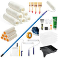 Paint Roller Kit with Long Paint Roller Extension Pole, 37 PCS Wall Painting Supplies with Paint Brushes for Walls, Superabsorbent 9-Inch & 4-Inch Paint Roller Covers, Wall Repair Paste - size: 4ins&9ins