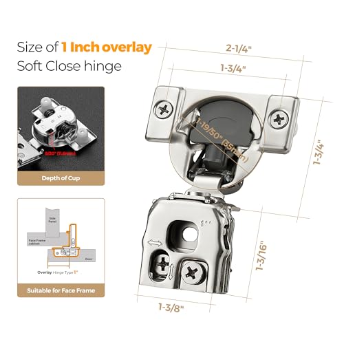 Soft Close Hinges for Kitchen Cabinet Hinges, 1 Inch Overlay, 50 Pack - size: 1 inch Overlay