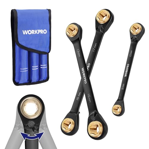 WORKPRO 3 PCS 4-in-1 Reversible Ratcheting Wrench Set, Metric, Anti-Slip - style: Metric