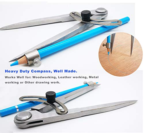 6/8/10 inch Professional Woodworking Compass with Pencil Holder & Lockable Wing, Geometry & Drafting Compass for Carpenter (6 inch) - size: 6 inch