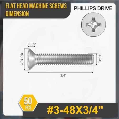 DTGN #3-48x3/4 Phillips Flat Head Machine Screw 304 Silver 50PCS - color: Silver, size: #3-48x3/4"