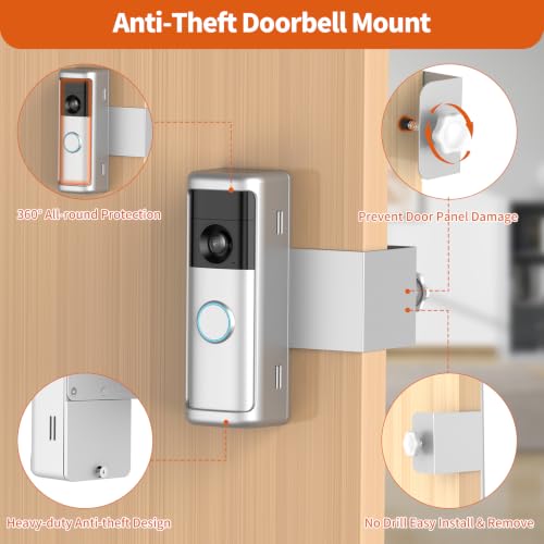 Yaluyo No-Drill Doorbell Mount with Rain Cover, Anti-Theft Door Kits - style: 2026 battery doorbell 2nd Silver