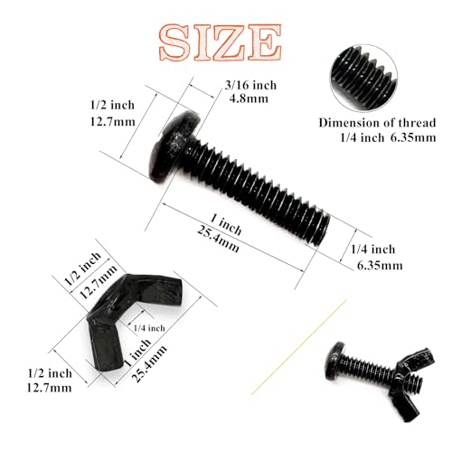 30 Pack Black 1/4"-20 x1 Screw Bolts and Wing Nut Kit 15pcs Machine Screws with Round Head Phillips 15pcs Butterfly Hand Twist Tighten Nut Zinc Plated Hardware Fitting Fastenings Assortment Kit - size: Black 30 Pack 1/4"-20 x1"