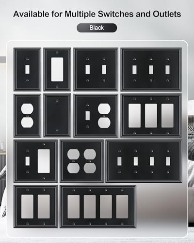 2-Pack Zinc Alloy Combo Toggle/Duplex Light Switch Cover Plate - color: Black, size: 1 Toggle/1 Duplex 2PK