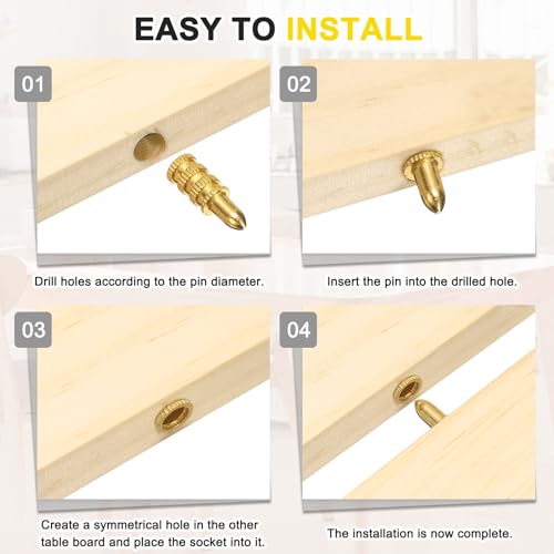 PATIKIL Table Leaf Dowel Pin 7.5x20mm, 10 Pack Brass Table Bolt Sleeve Connectors Top Leaf Alignment Pins for Furniture Desk, Golden - size: 7.5x20mm