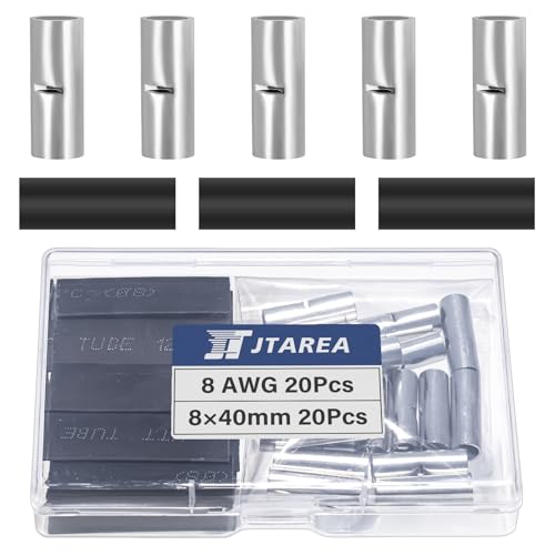 8 AWG Non Insulated Butt Connectors Crimps 8AWG with 8 * 40mm Heat Shrink Tube Pure Copper Wire Uninsulated Crimp Connector Splice for 8 Gauge Wiring (Pack of 40pcs) - style: 8 AWG