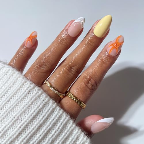 Glamnetic Press On Nails - Short Almond, Glossy Fake Nails 30 Pc Full Kit - color: 3O - Sunset Tide