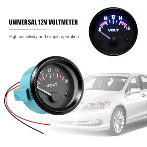 2" 52MM DC12V Car Voltage Gauge Meter, 8-16V Pointer LED Electrical Vehicle Voltmeter Gauge, Automotive Power Volt Meter Replacement, Universal for SUV Automobile Truck