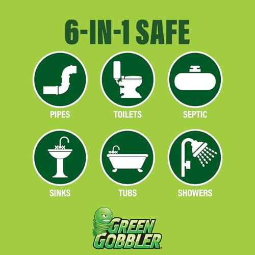 Green Gobbler Industrial Strength Grease and Hair Drain Clog Remover | Drain Cleaner Gel | Safe for Pipes, Toilets, Sinks, Tubs, Drains & Septic Systems | 1 Gallon