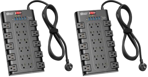 SUPERDANNY Power Strip Surge Protector, 22 AC 6 USB, 2100J, 8Ft, 1875W/15A (Pack of 2) - color: Black, size: Standard Plug - 8 ft (Pack of 2)