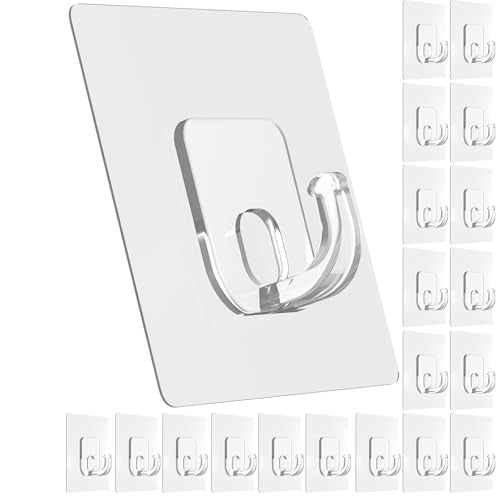 Latoxcaa Large Adhesive Hooks, 33lb Heavy Duty Utility Hooks for Hanging, 20 Pack Damage Free Sticky Hanging, No Trace Self-Adhesive Wall for Kitchen Bathroom Office Multiple Uses - size: 20 Clear Hooks