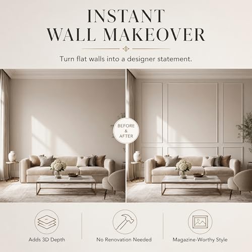 Pre-Cut Wall Molding Kit: Ready to Assemble Paintable Wainscoting Panels | Alternative to Peel-and-Stick Wall Panels,Accent Wall Interior Wall Decor for Living Room, Bedroom, Entryway White 24 PCS