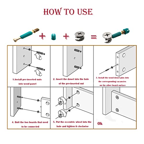 50 Set 3-in-1 Furniture Connecting Hardware Cam Lock Fasteners Kit,Cam Fitting Pre-Inserted Nut and Eccentric Wheel with Dowels Cam Locks for Furniture Crib Cabinet Drawer Wardrobe Splicing