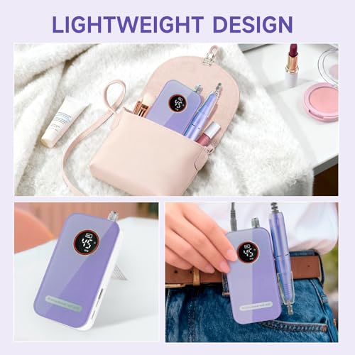 Pro Nail Drill, 45000RPM Rechargeable Cordless Electric File,Purple - color: Purple
